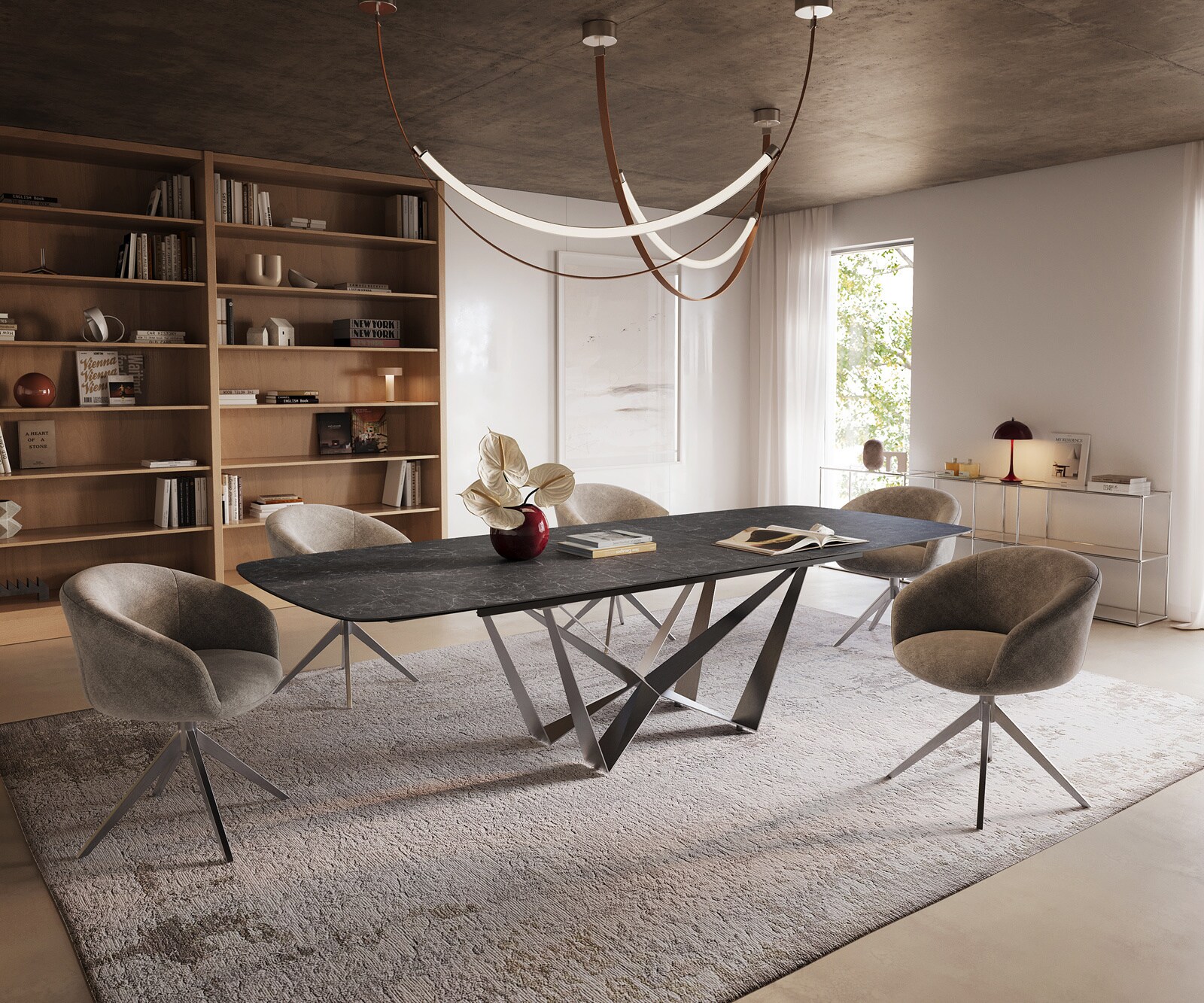 Eettafel Edge Boot 240-300x120 cm Keramiek Laminam® Nero Greco Anthrazit Spider Flachstahl Roestvrij staal uitschuifbaar 7
