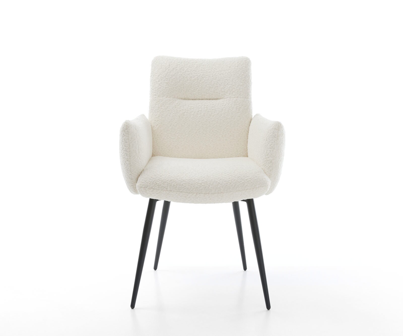 Eetkamerstoel Jova-Flex met armleuning bouclé wit 4-poot conisch zwart pocketveer kern 2