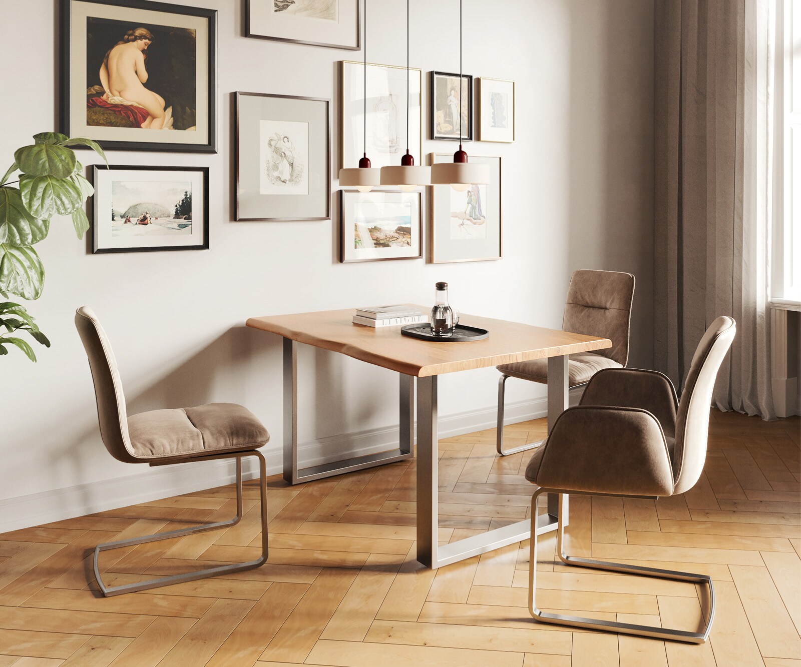 Eettafel Edge 140x90 acacia natuur roestvrijstaal smal Live-Edge 5