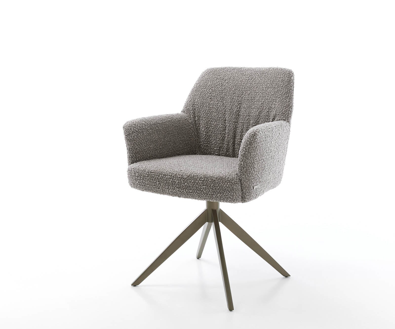 Draaistoel Xana-Flex met armleuning bouclé zilver grijs kruisframe breed afwerking met titanium 360° draaibaar pocketveer kern