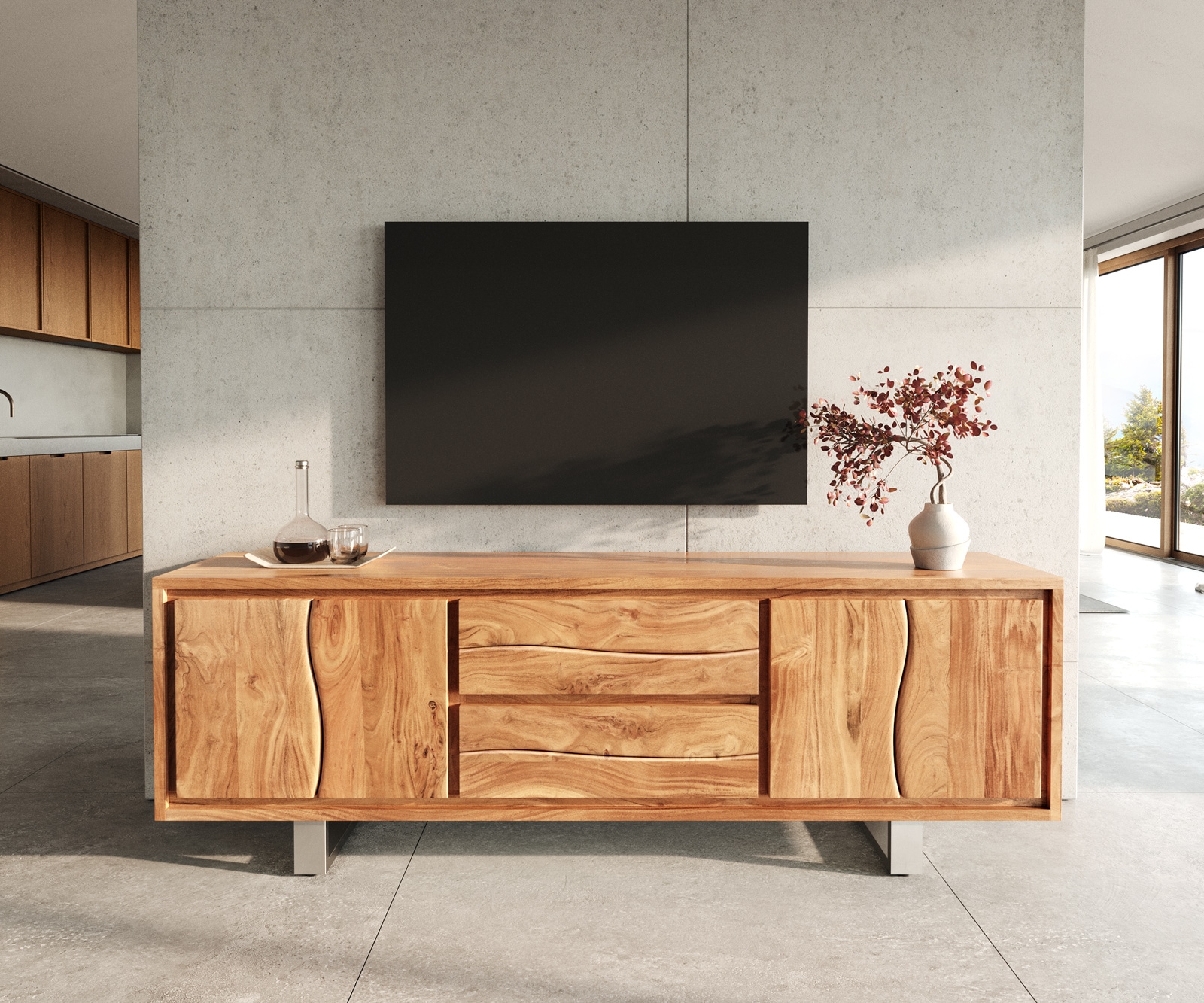 TV-meubel Live-Edge 200 cm acacia natuur 4 deuren 2 laden 1 TV-meubel Live-Edge 200 cm acacia natuur 4 deuren 2 laden 1