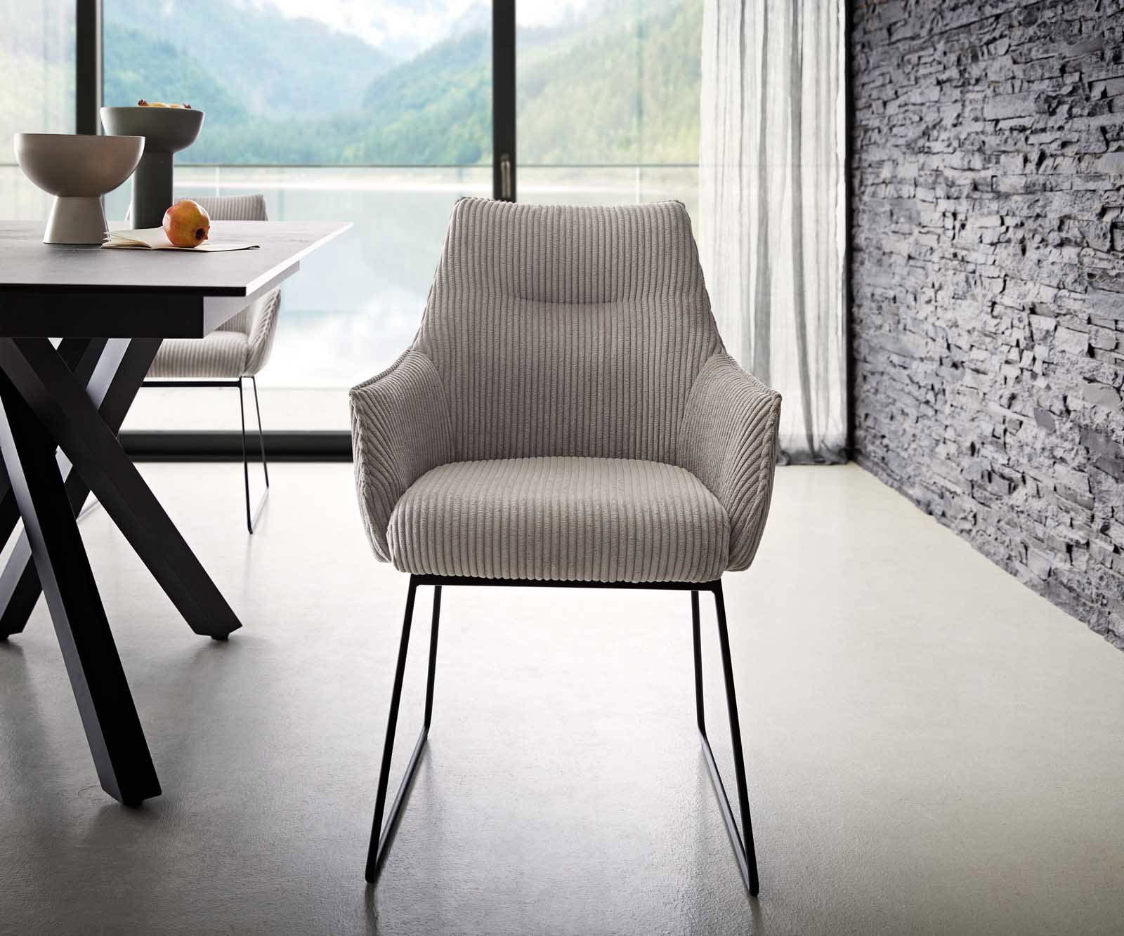 Eetkamerstoel Alja-Flex met armleuning koord zilver grijs slipframe zwart pocketveer kern 1 Eetkamerstoel Alja-Flex met armleuning koord zilver grijs slipframe zwart pocketveer kern 1