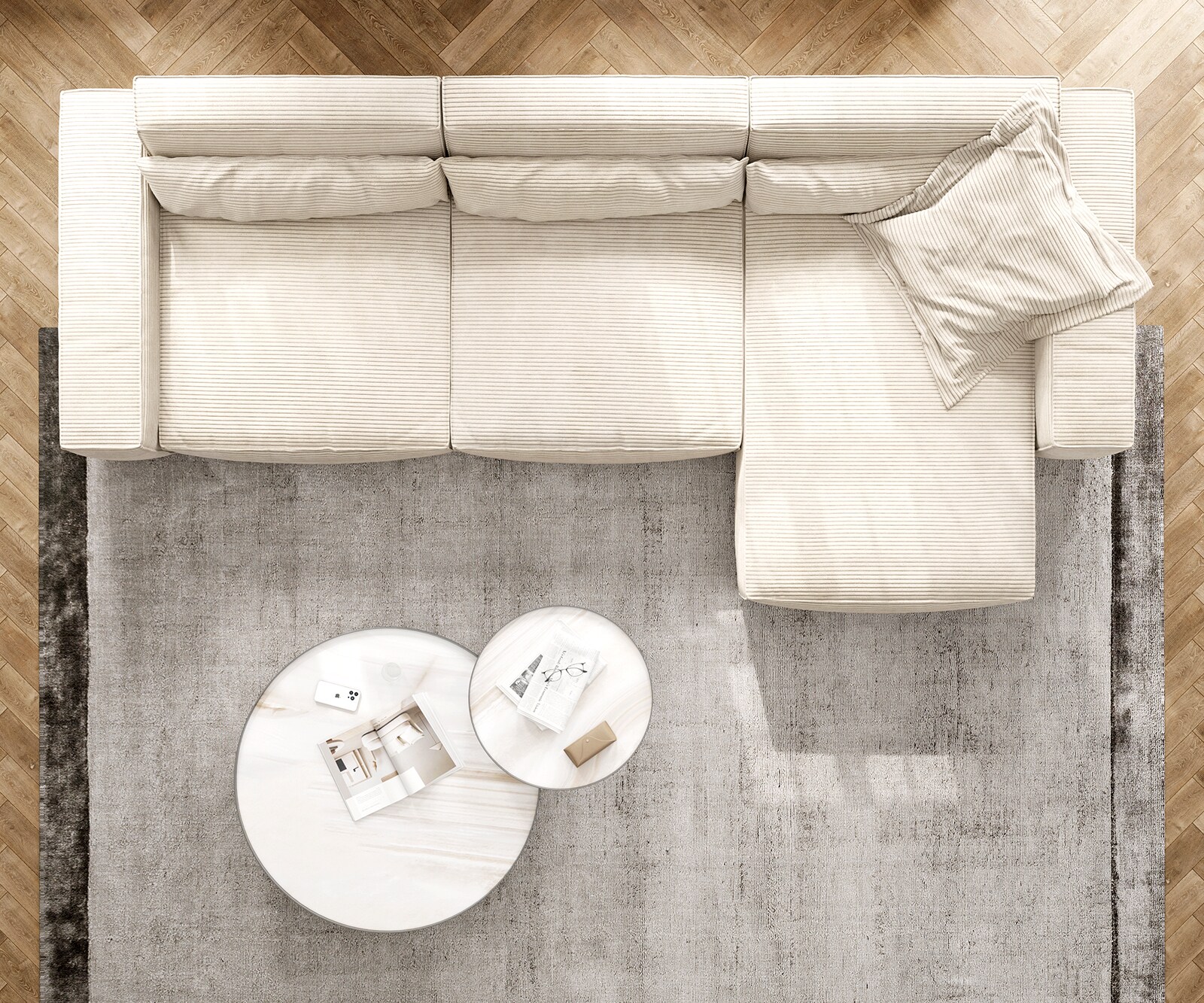 Hoekbank Sirpio XL 370x170 cm koord beige recamiere variabele 4