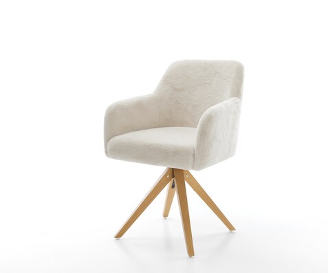 Draaistoel Greg-Flex pluchen crème-wit houten frame hoekig natuur 360° draaibaar pocketveer kern