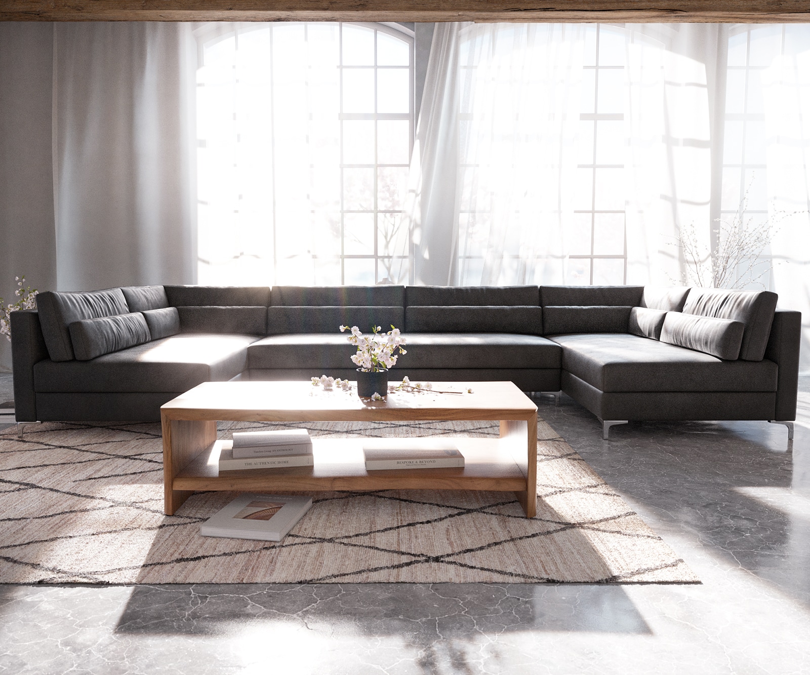 Woonlandschap Elio XL 400x185 cm kunstleer vintage antraciet 1 Woonlandschap Elio XL 400x185 cm kunstleer vintage antraciet 1