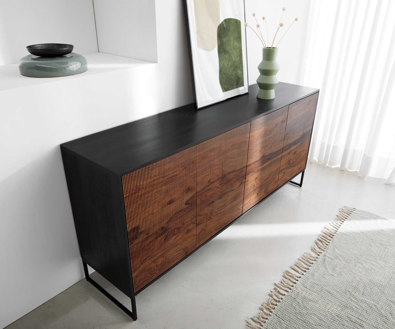 Dressoir Vaag 170 cm Sheesham natuur mango zwart 4 deuren 4 Dressoir Vaag 170 cm Sheesham natuur mango zwart 4 deuren 4