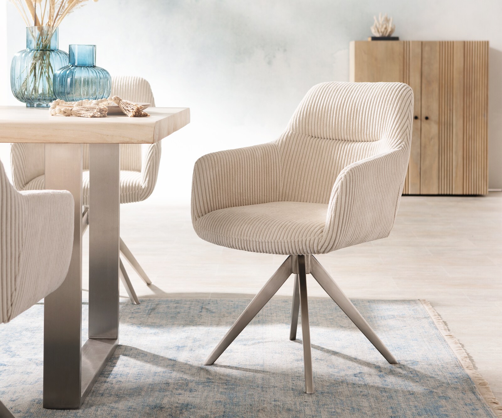 Draaistoel Pejo-Flex kruisframe hoekig roestvrij staal cord beige 180