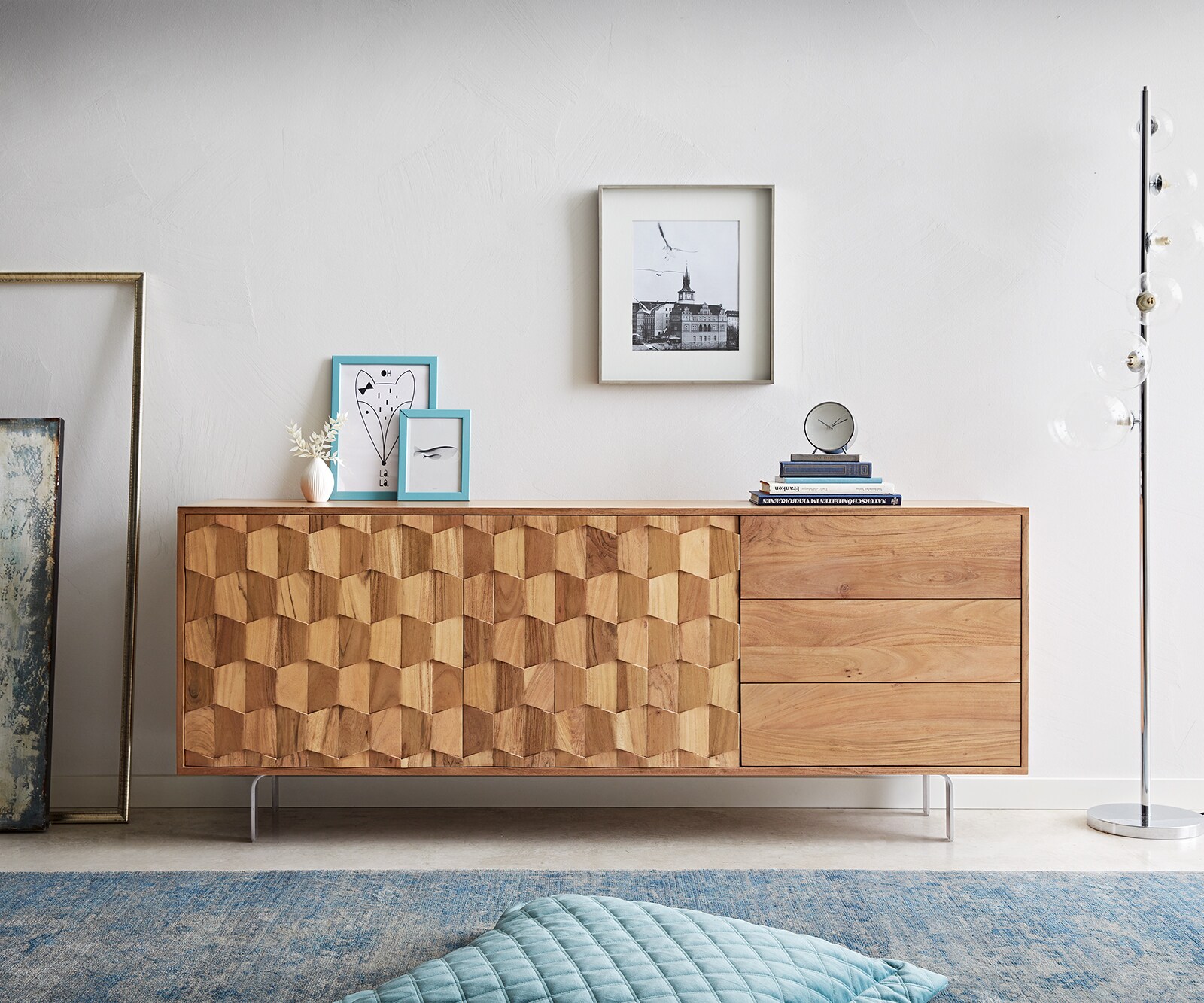 Dressoir Fevo 175 cm acacia natuur 2 deuren 3 laden L-poot 1