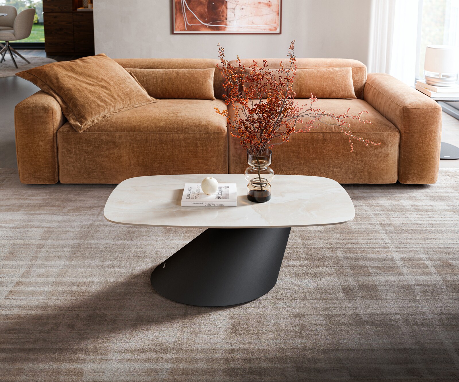 Salontafel Edge bootvormig 100x50 cm keramiek Onyx Champagne Conis metaal zwart 1