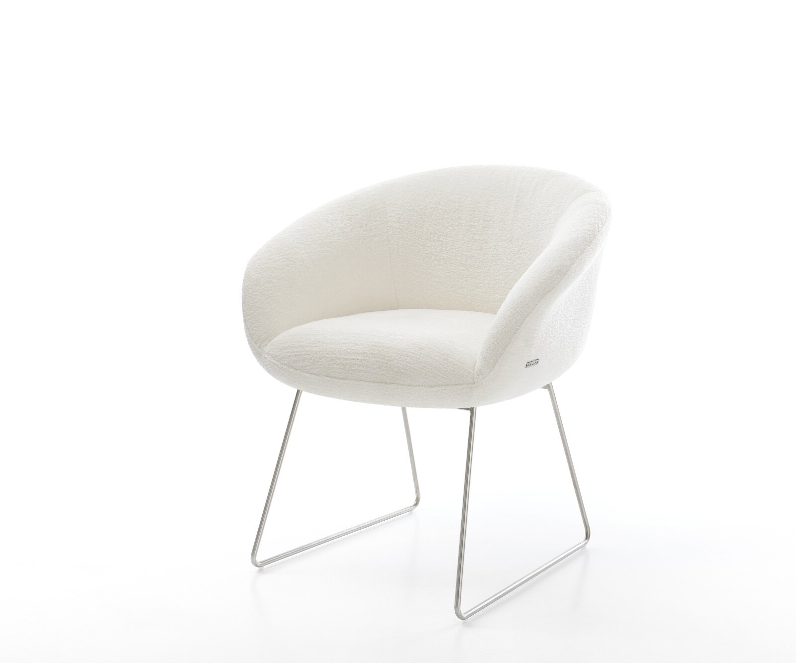 Eetkamerstoel Vinka-Flex met armleuning bouclé zacht beige slipframe roestvrij staal pocketveer kern 1