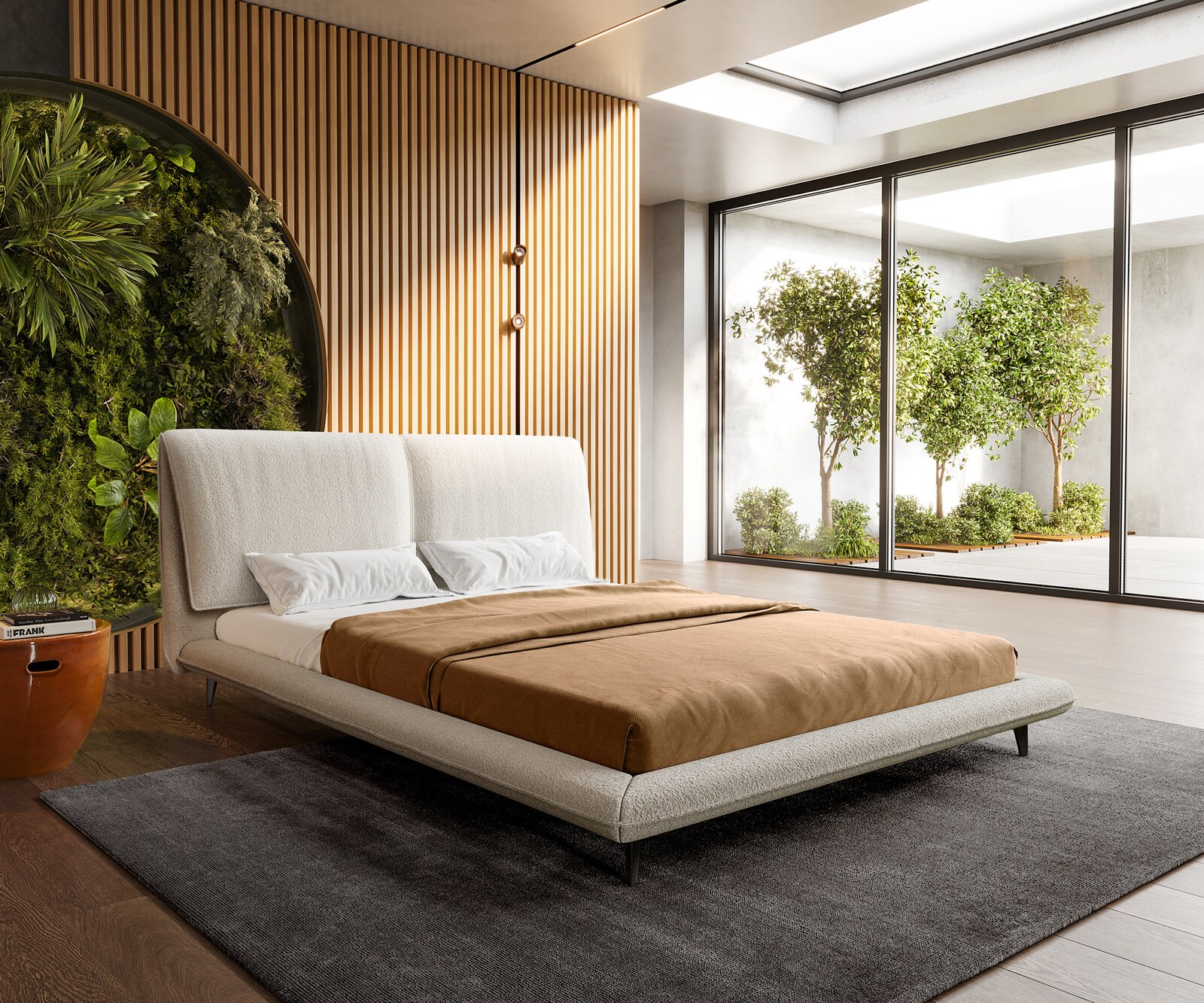 Gestoffeerd-bedframe Cusino 140x200 cm bouclé crèmewit