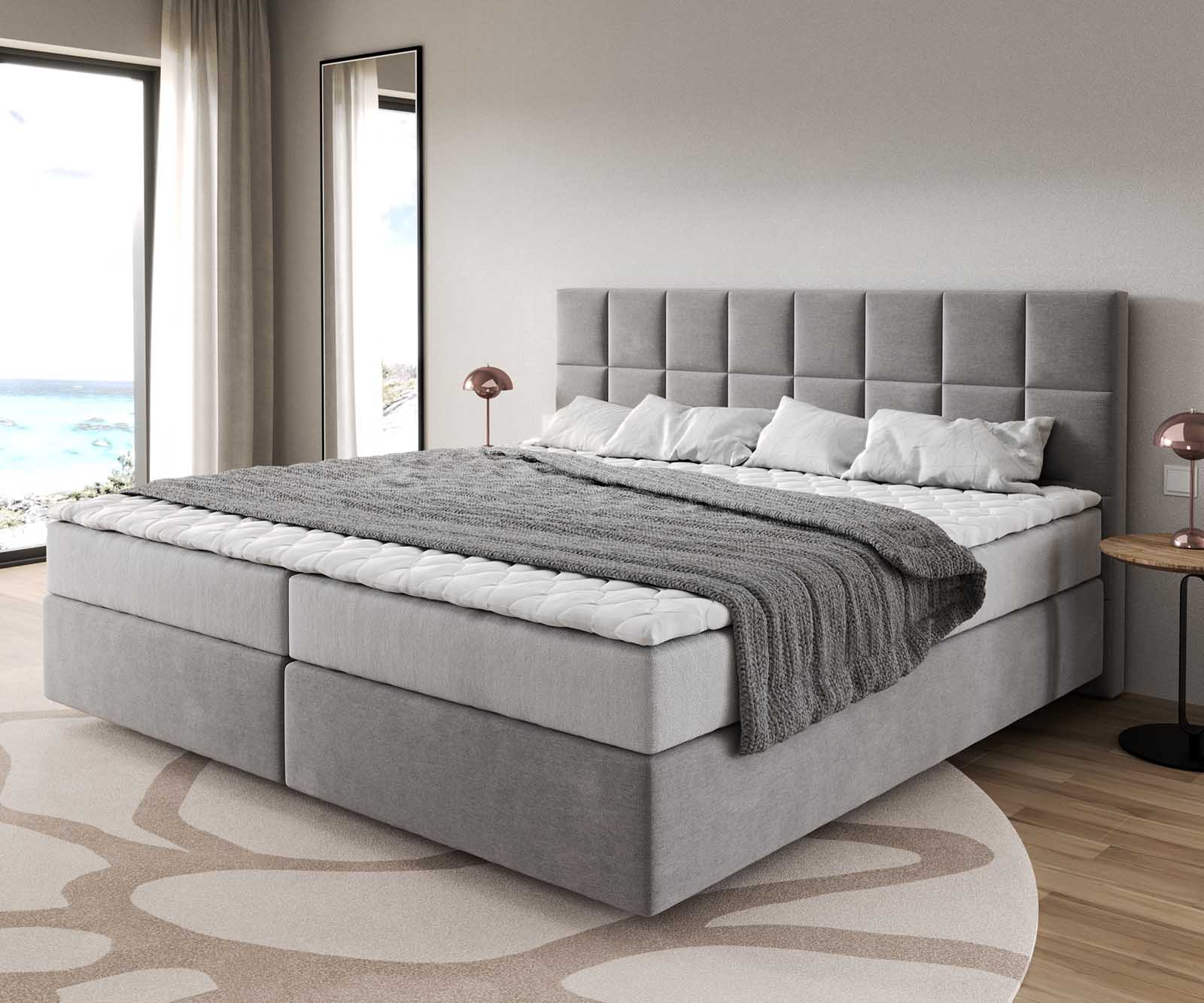 Boxspringbed Dream-Fine microvezel grijs 200x200 cm met pocketveringmatras en Visco topper