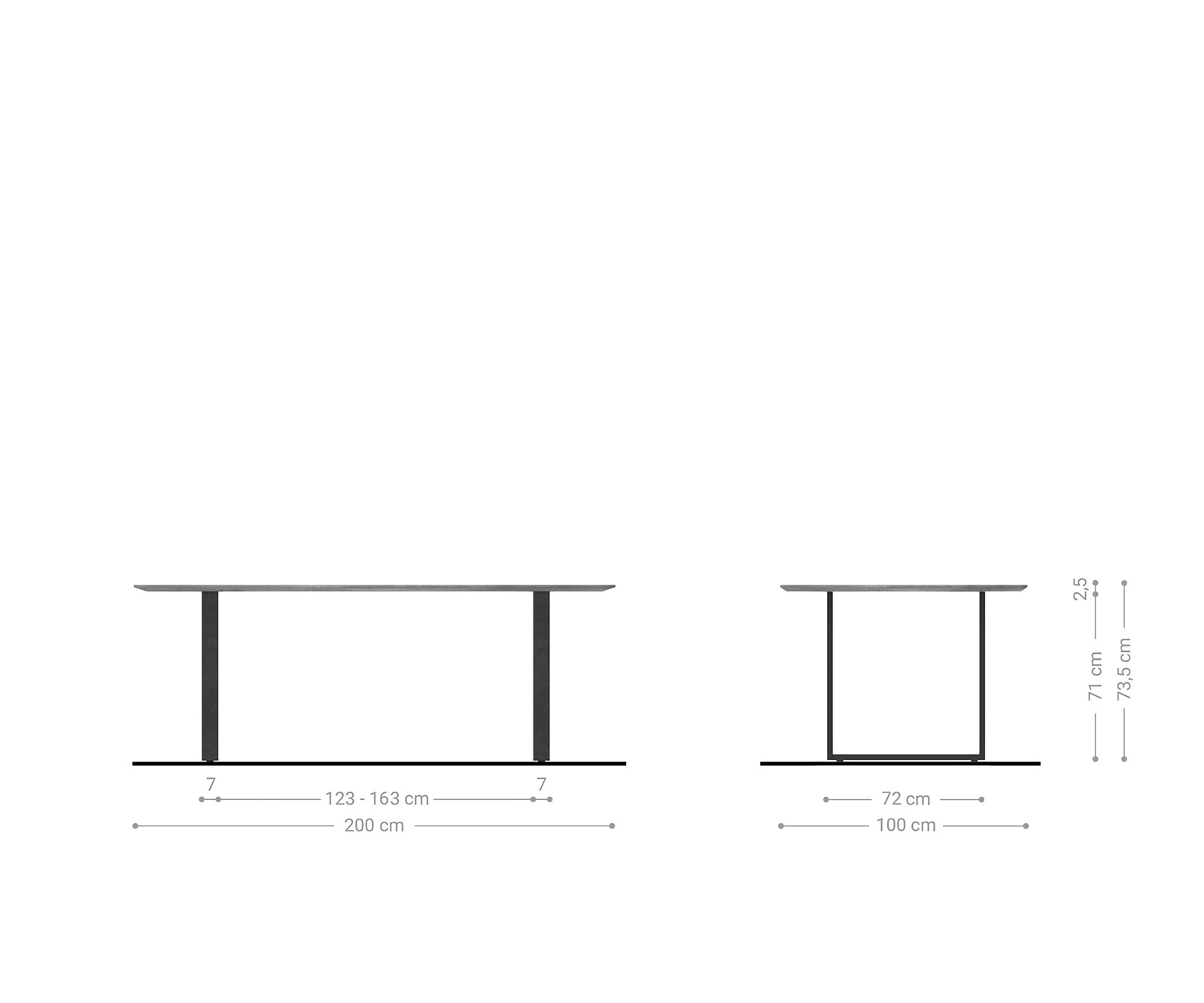 Eettafel Edge Boot 200x100 acacia natuur skidframe zwart Zwitserse rand 5