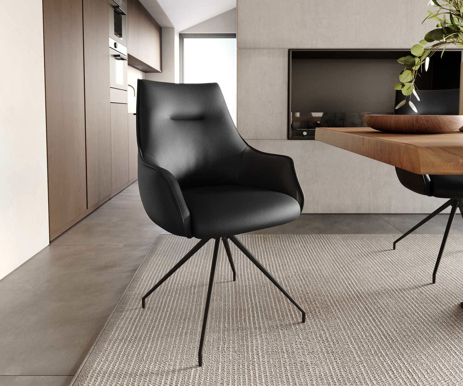 Draaistoel Alja-Flex met armleuning echt leer zwart kruisframe conisch zwart 180° draaibaar pocketveer kern Draaistoel Alja-Flex met armleuning echt leer zwart kruisframe conisch zwart 180° draaibaar pocketveer kern