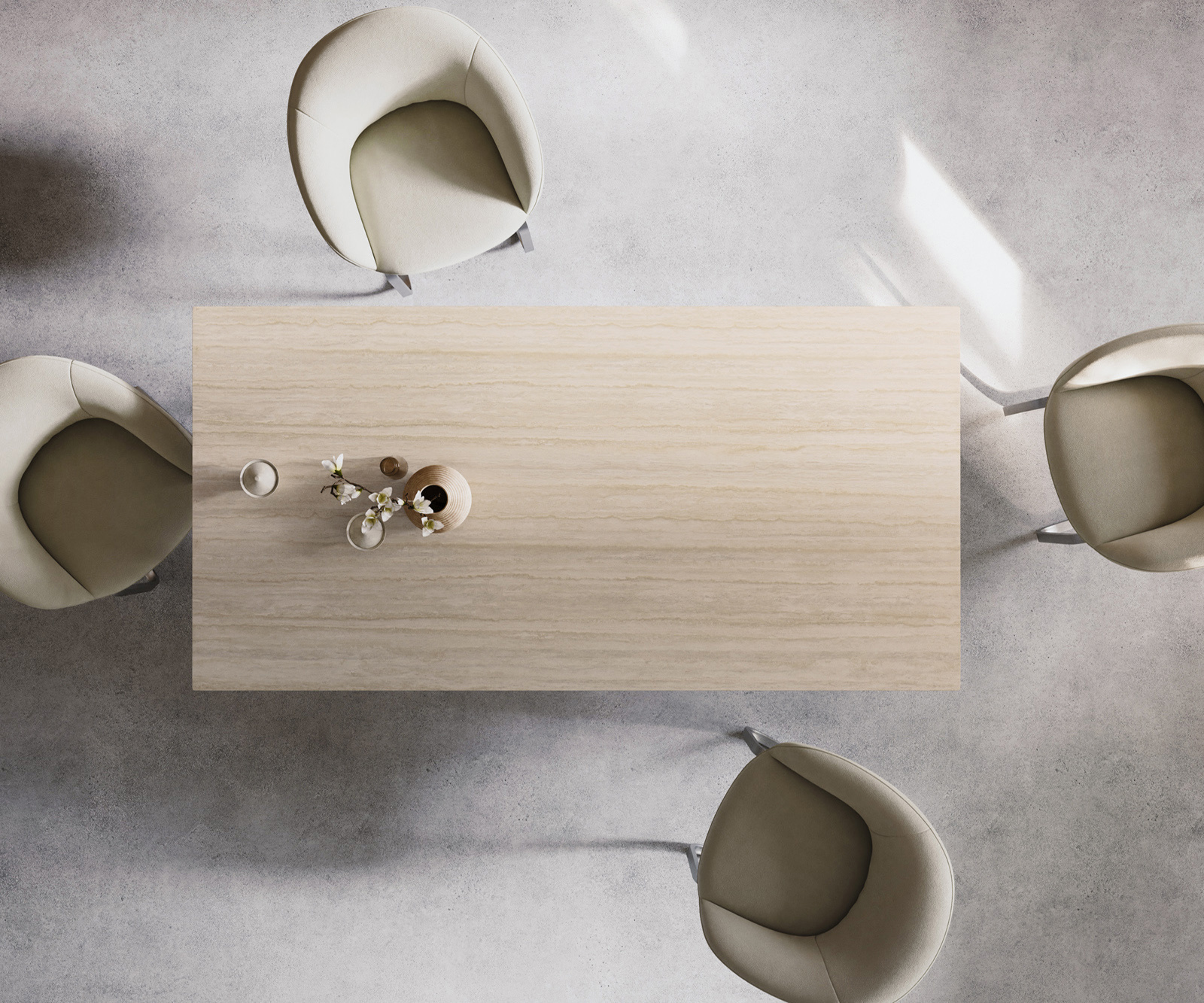 Eettafel Edge 200x100 keramiek  Laminam® Travertino Bianco Creme-wit RVS Schmal 6