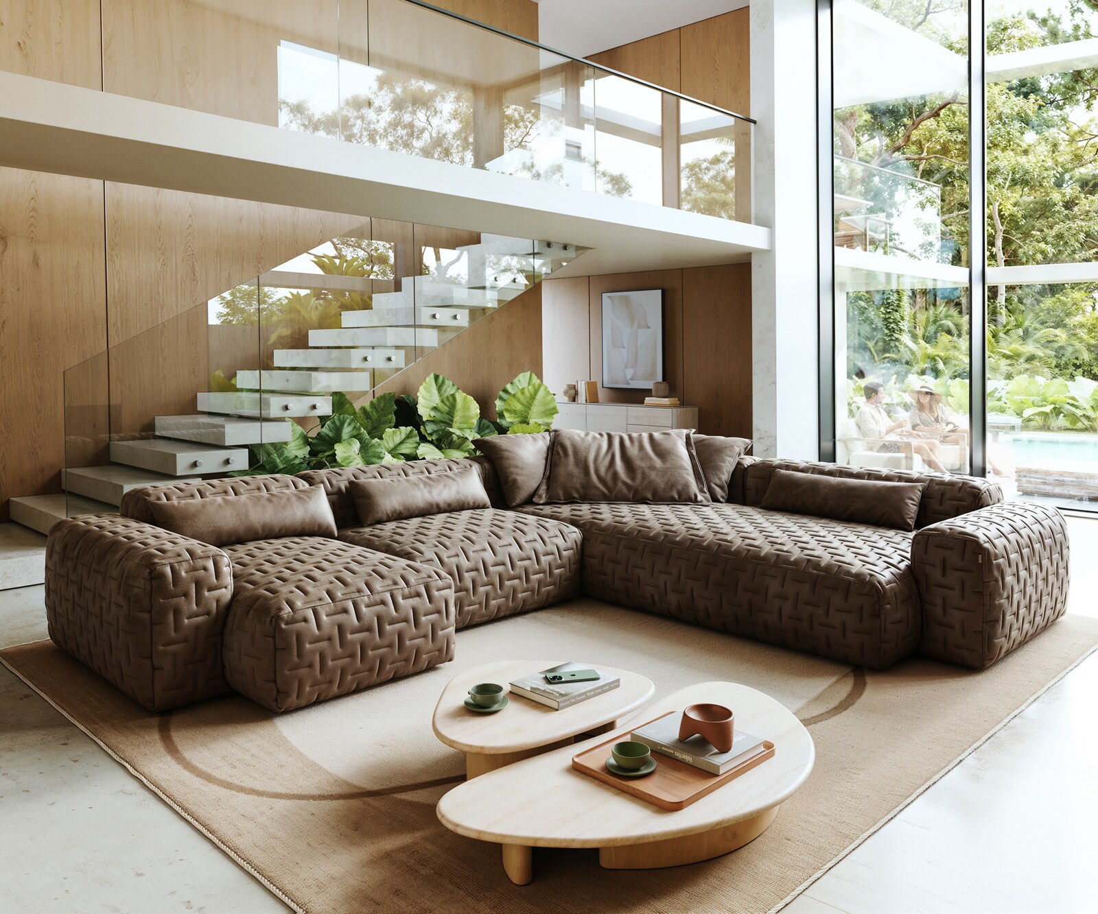 Woonkamer landschap Freestyle 360x290 cm Microvezelmateriaal Taupe Vintage gestikt