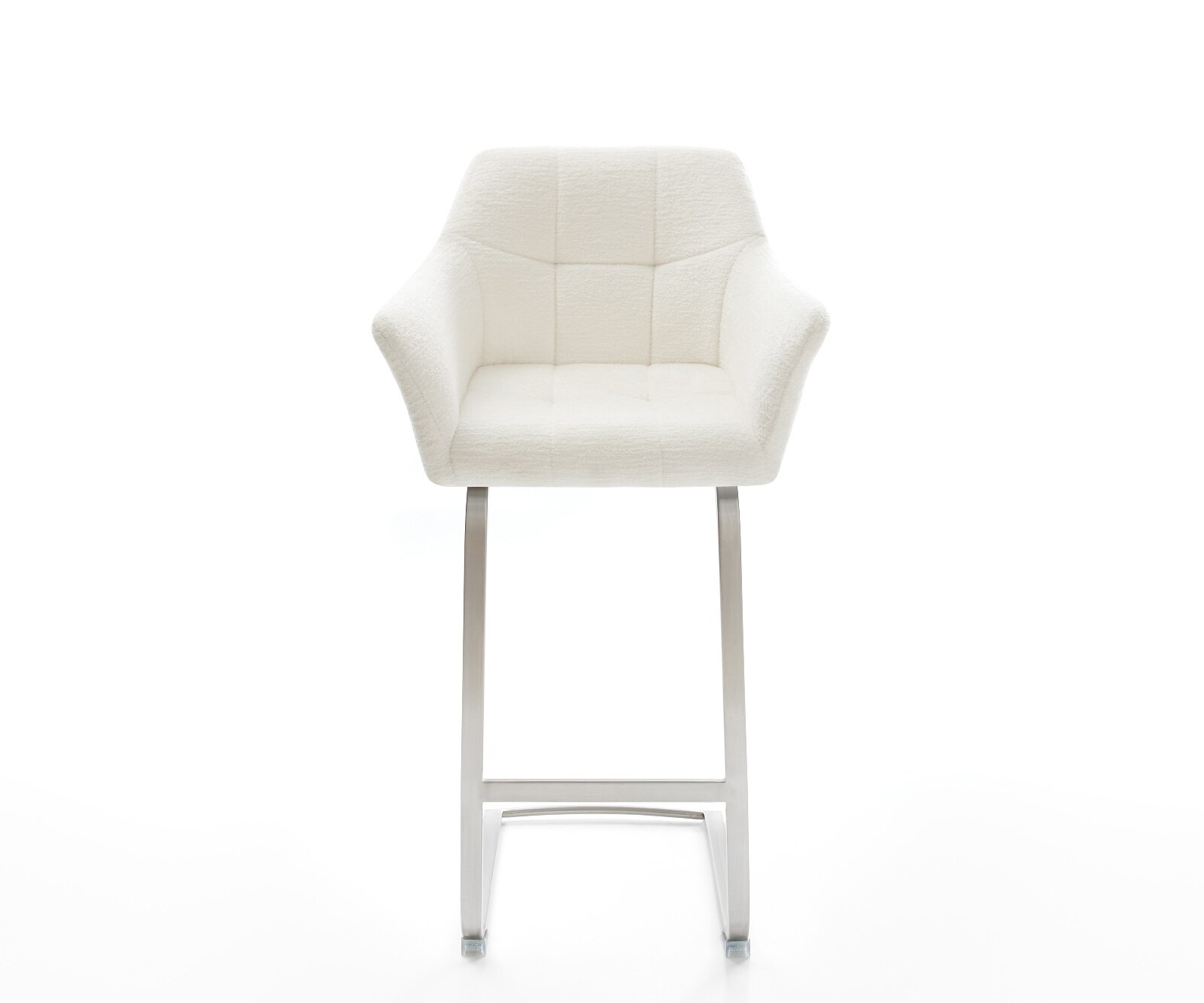 Barstoel Yulo-Flex Bouclé zacht Beige Vrijkantelframe plat roestvrij staal Zilver 1