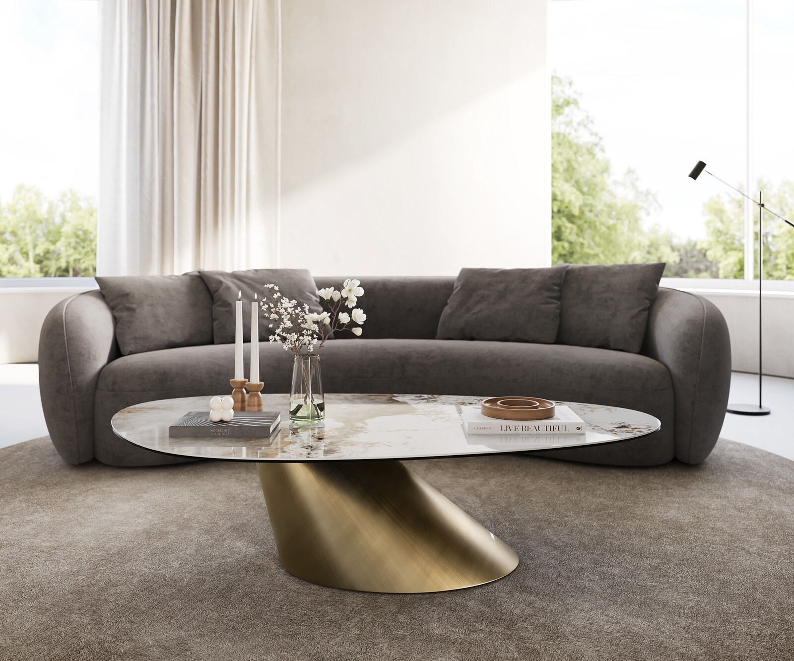 Salontafel Edge Oval 140x75 cm keramiek Minas Melange Conis metallic goud 2
