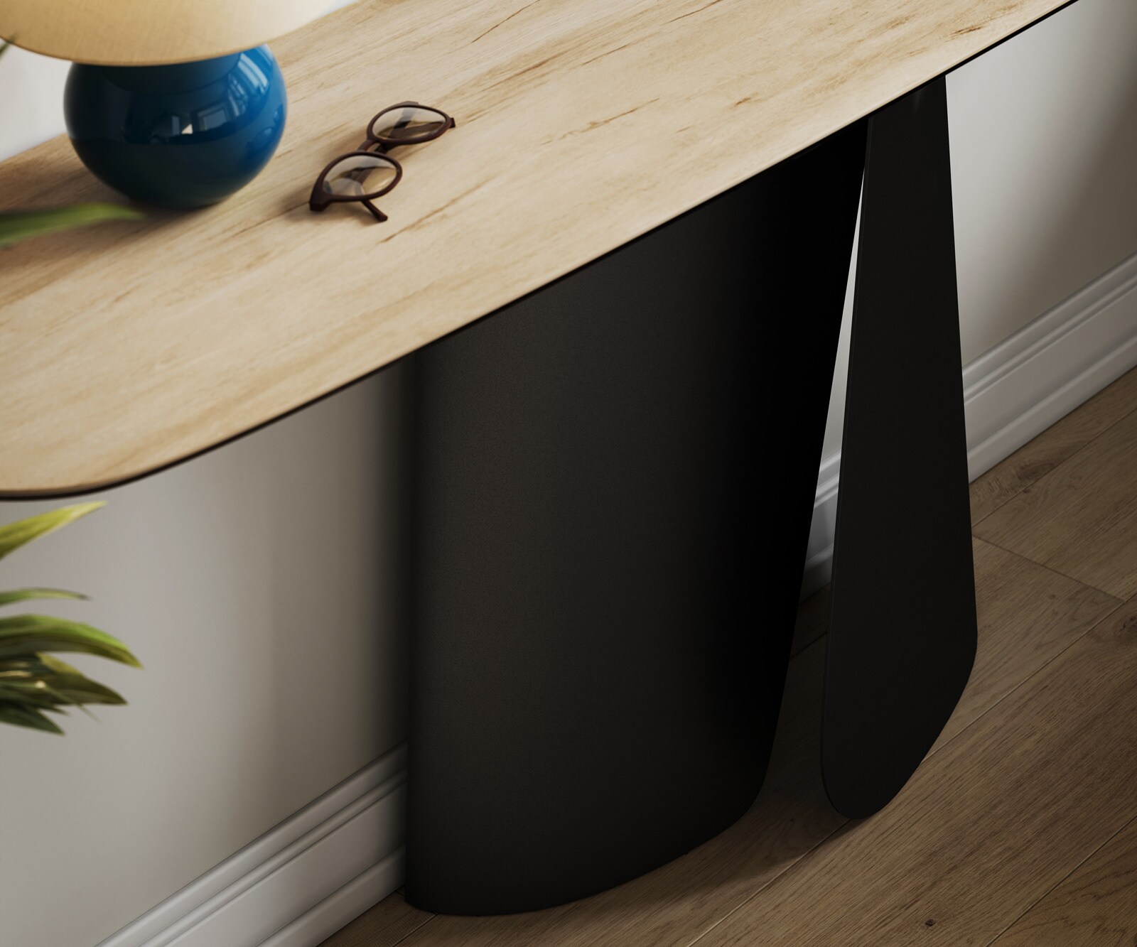 Consoletafel Edge Bootvorm 180x40 cm Keramiek Laminam® Sabbia Eichefarbig Livos Metaal Zwart 6