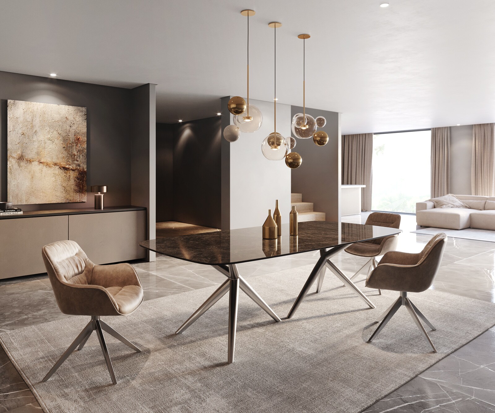 Eettafel Edge Boot Keramiek Emperador Extra Lucidato Donkerbruin 240x120 Estelar rond Roestvrij staal 5