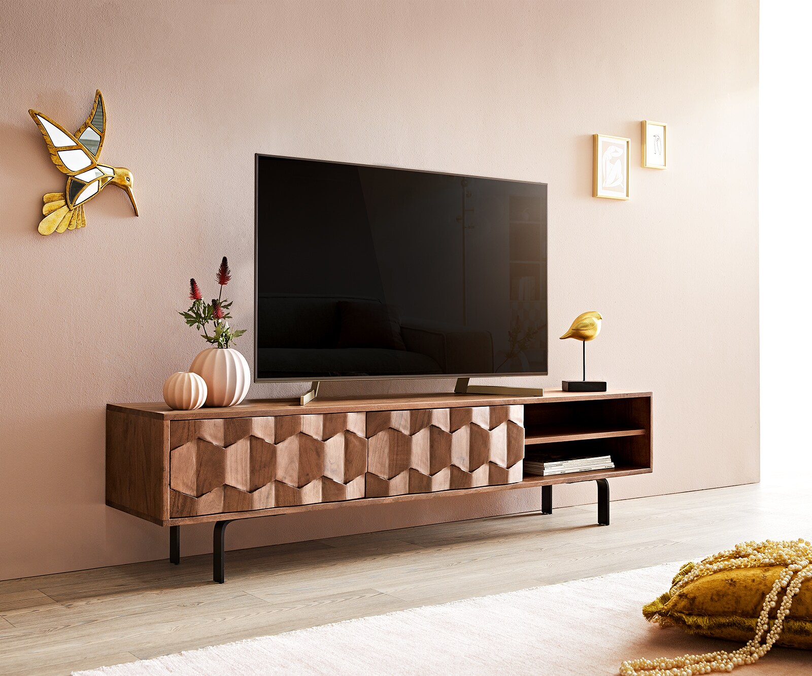 Tv-meubel Fevo 160 cm acacia bruin 2 deuren L-poot