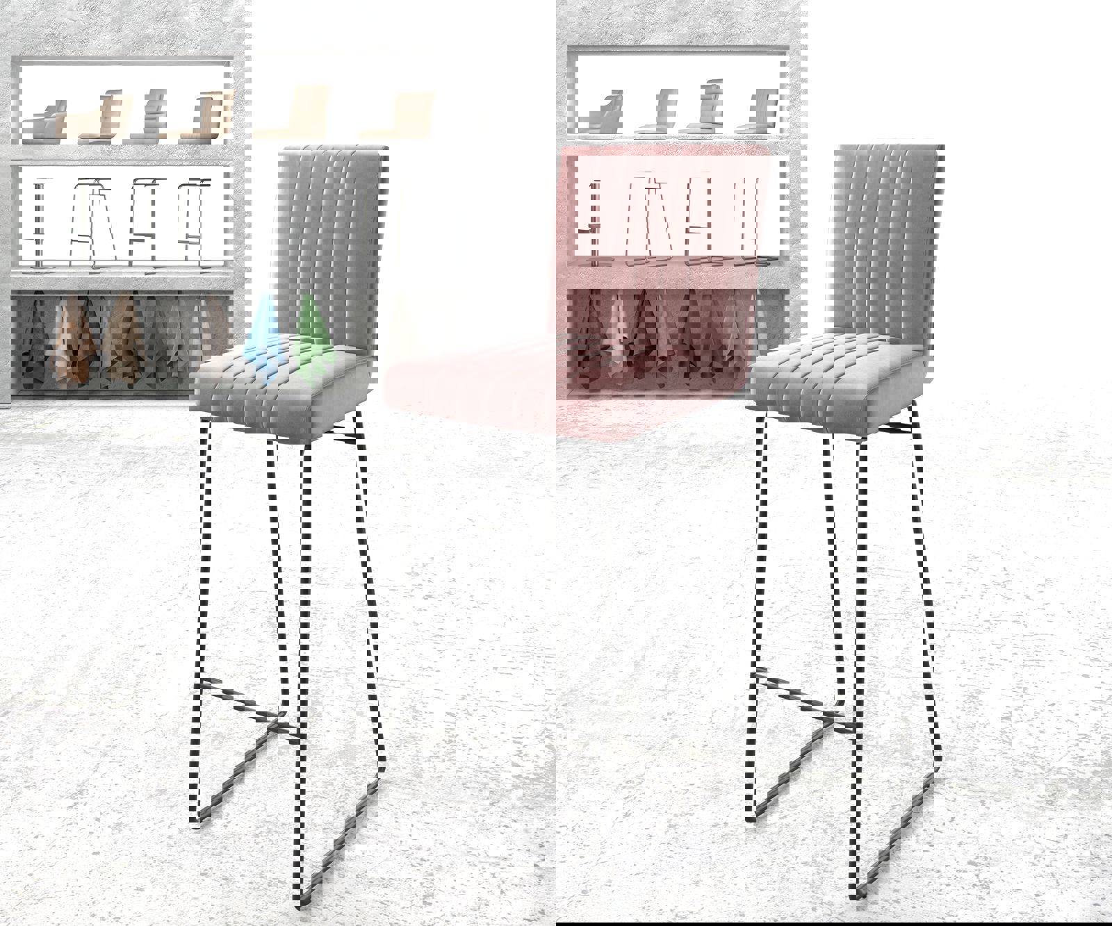 Barstoel Luiga-Flex fluweel rosé slipframe metaal