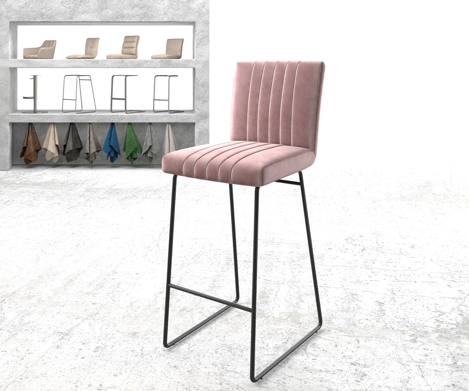 Barstoel Luiga-Flex fluweel rosé slipframe metaal Barstoel Luiga-Flex fluweel rosé slipframe metaal