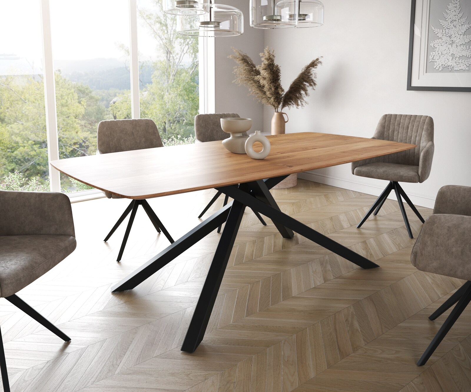 Eettafel Edge Boot 200x100 acacia natuur kruisframe rechthoek zwart  Schweizer Kante 1