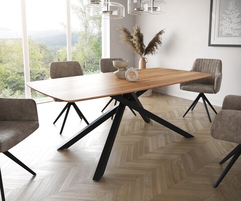 Eettafel Edge Boot 200x100 acacia natuur kruisframe rechthoek zwart  Schweizer Kante