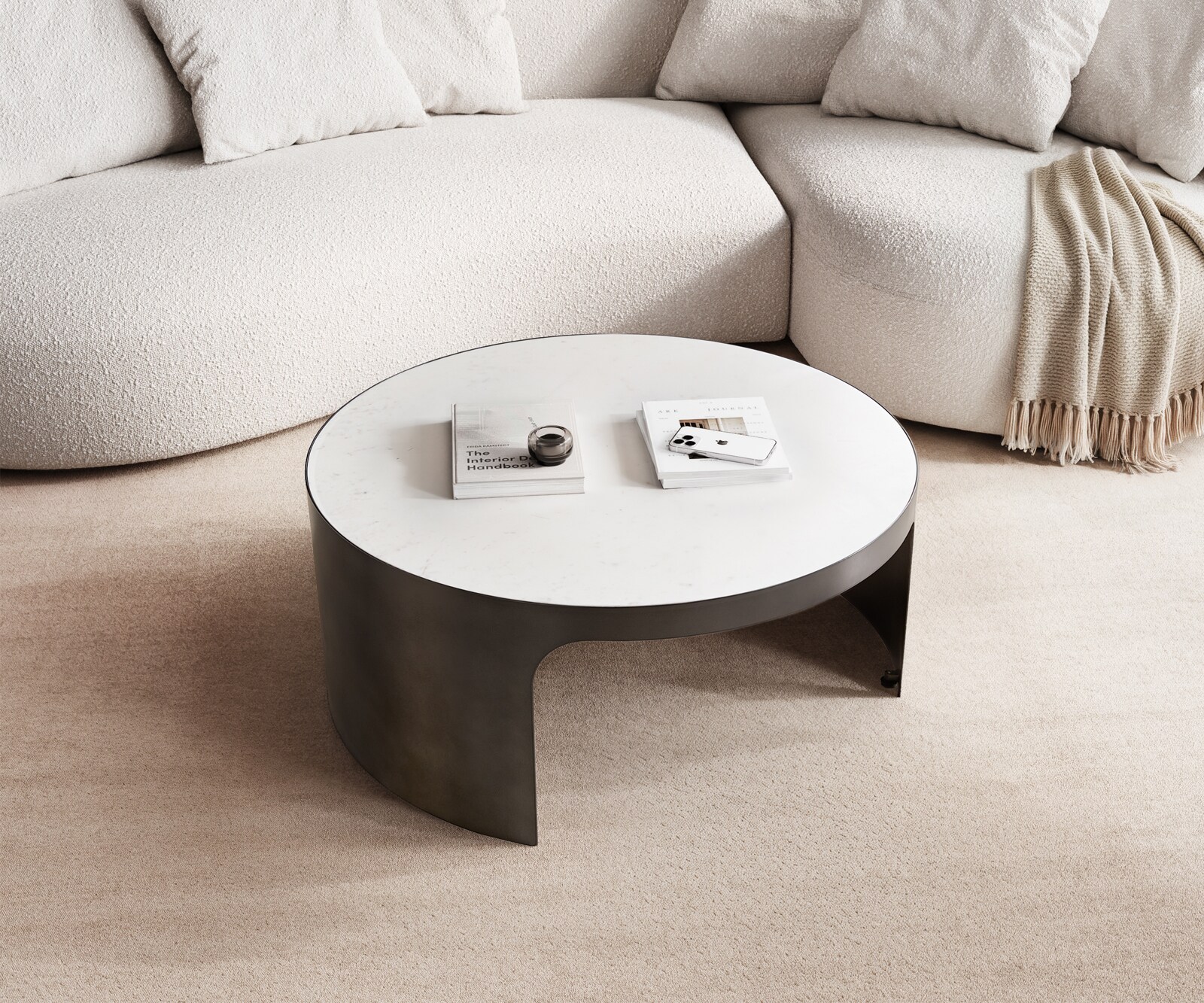 Salontafel Alerio 90x90 cm marmer wit metaal zwart antiek 1