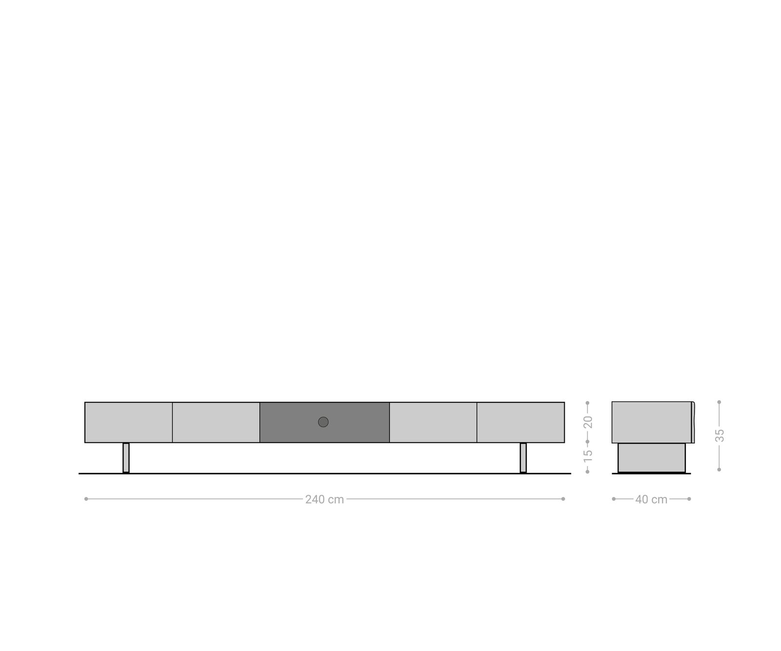TV-meubel  New Live-Edge 240 cm acacia natuur 4 deuren 1 vak glazen poot 6