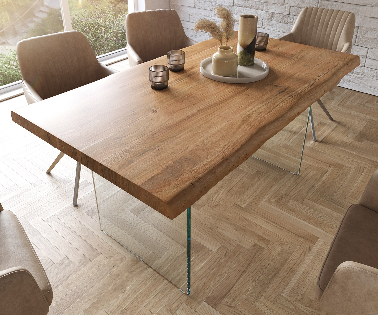 Eettafel Edge 160x90 XL acacia natuur glas Live-Edge 3 Eettafel Edge 160x90 XL acacia natuur glas Live-Edge 3