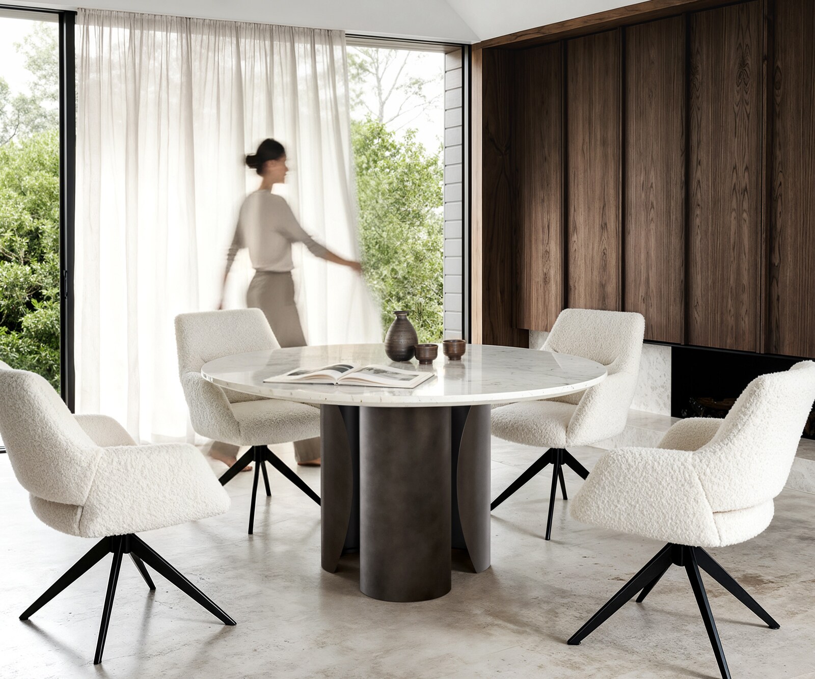 Eettafel Adenza rond 140x140 cm marmer wit metaal zwart antiek