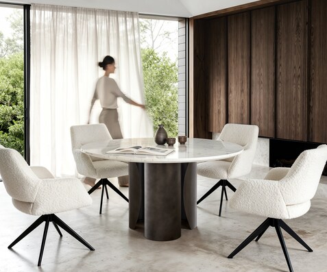 Eettafel Adenza rond 140x140 cm marmer wit metaal zwart antiek