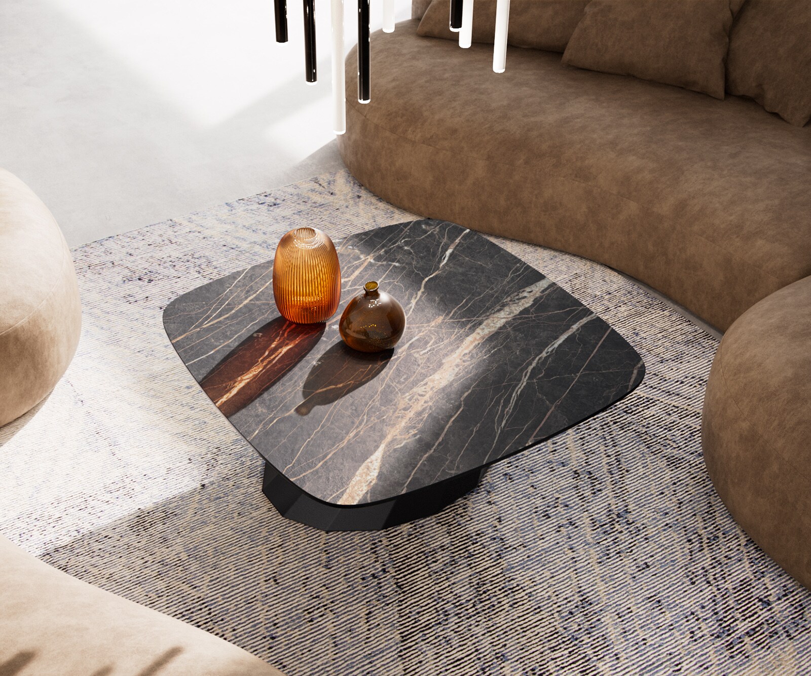 Salontafel Edge Boot 90x90 cm keramiek Laminam® Noir Desir bruin Parabi zwart metaal 3