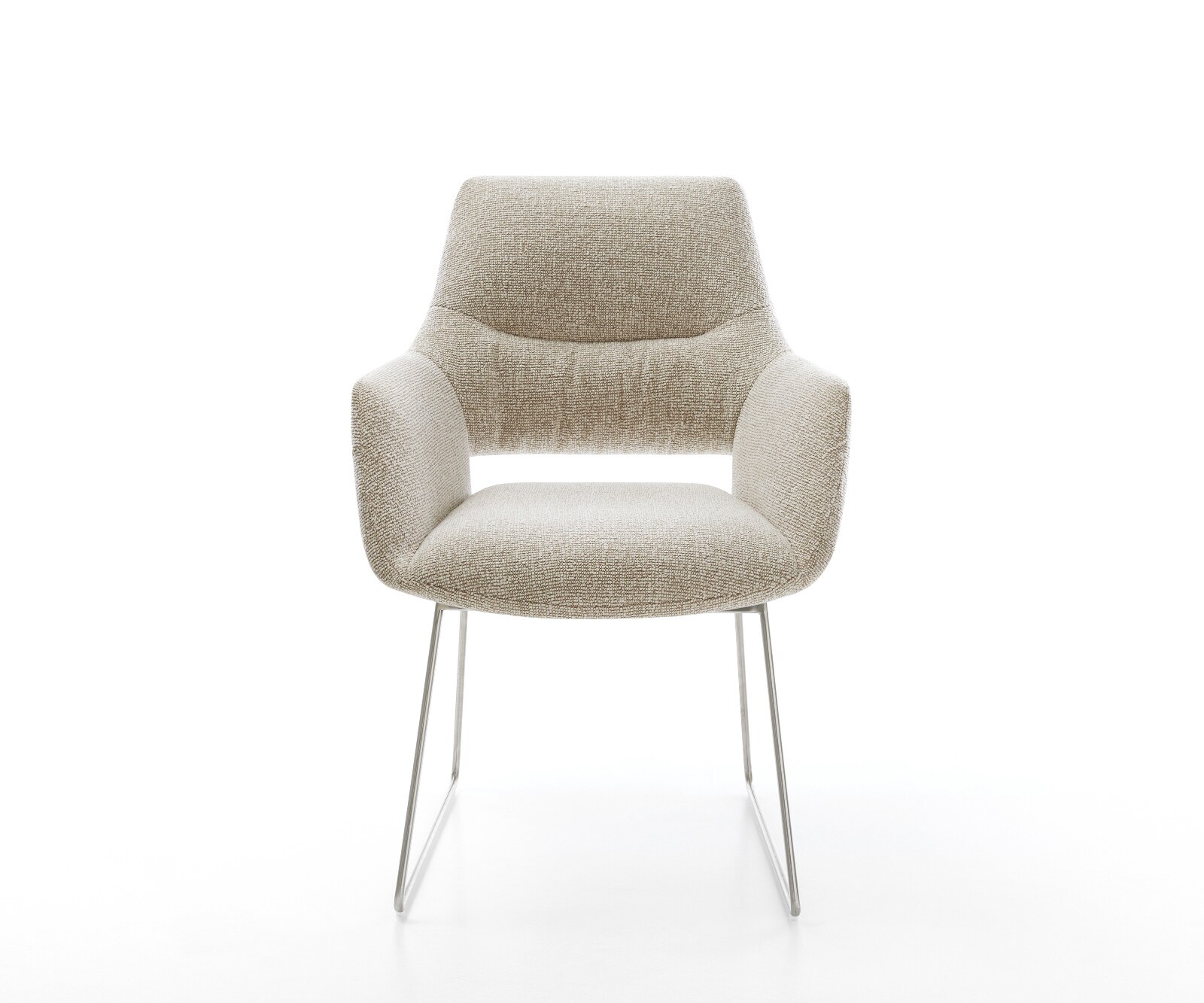 Eetkamerstoel Yago-Flex met armleuning geweven stof beige slipframe roestvrij staal pocketveer kern 2