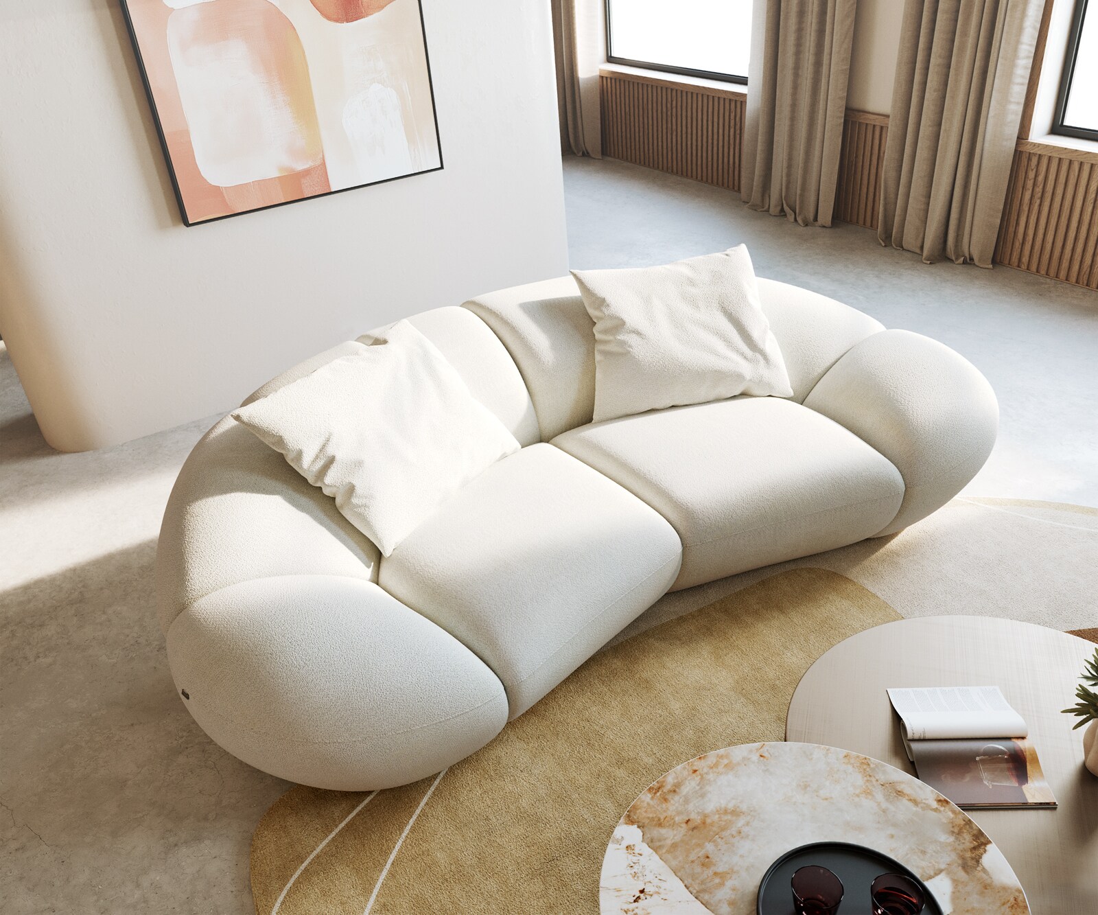 2-zits Lunna Bouclé soft beige 280x170 cm 2 kussens 5
