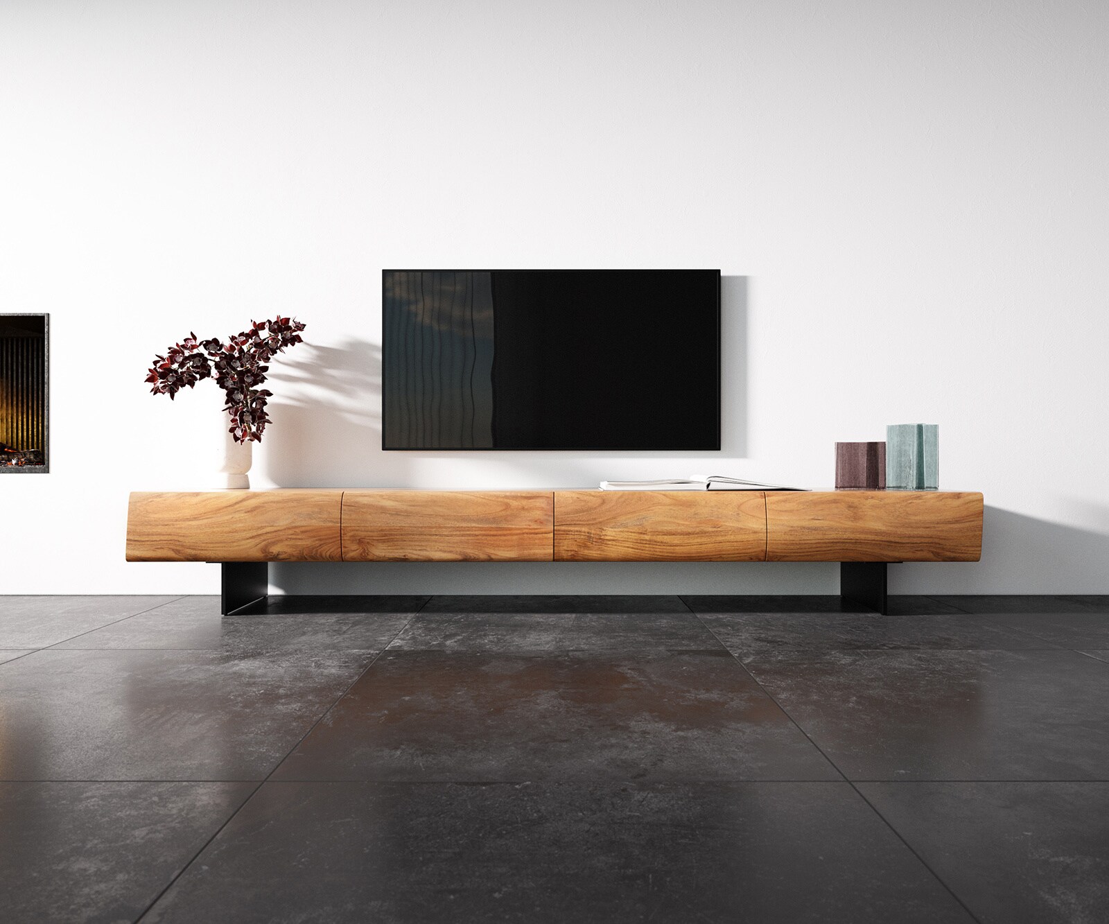 TV-meubel New Live-Edge 240 cm acacia natuur 4 schuifladen poot metaal zwart  3