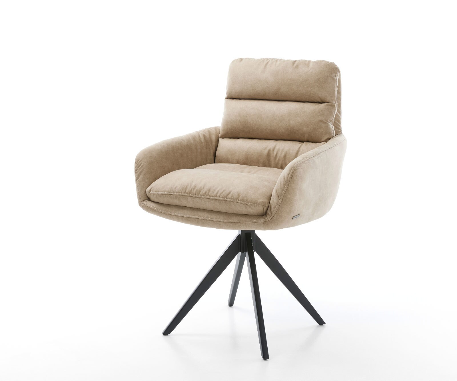 Eetkamerstoel Abelia-Flex met armleuning microvelours beige vintage kruisframe hoekig zwart