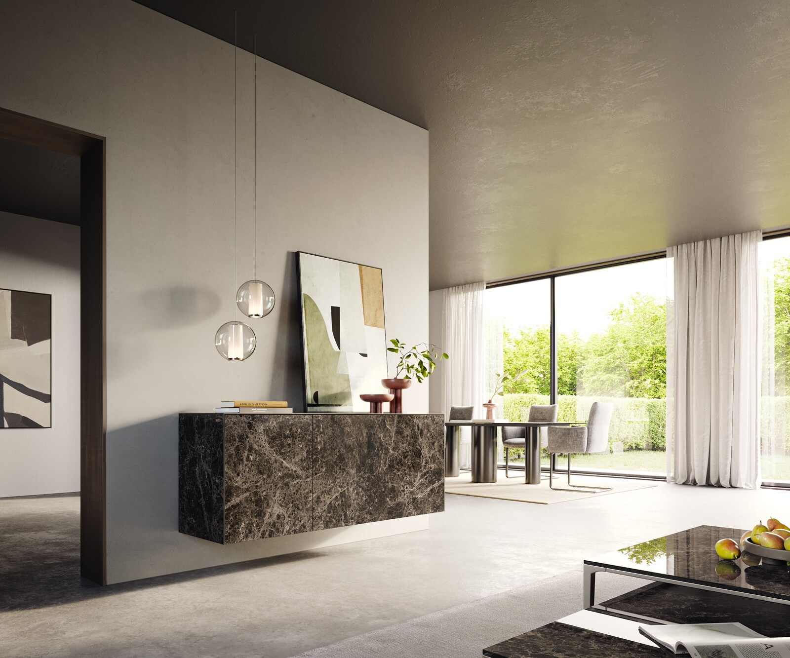 Dressoir Cuor 150 cm Keramiek Laminam® Emperador Extra Lucidato Donkerbruin 3 Deuren Zwevend 7