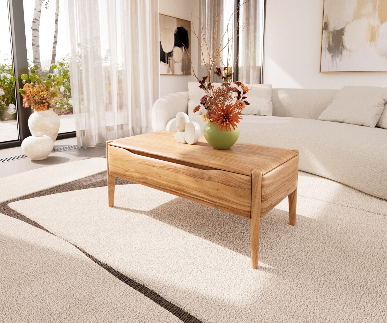 Salontafel Simcha 100x50 cm natuur acacia 2 kleppen