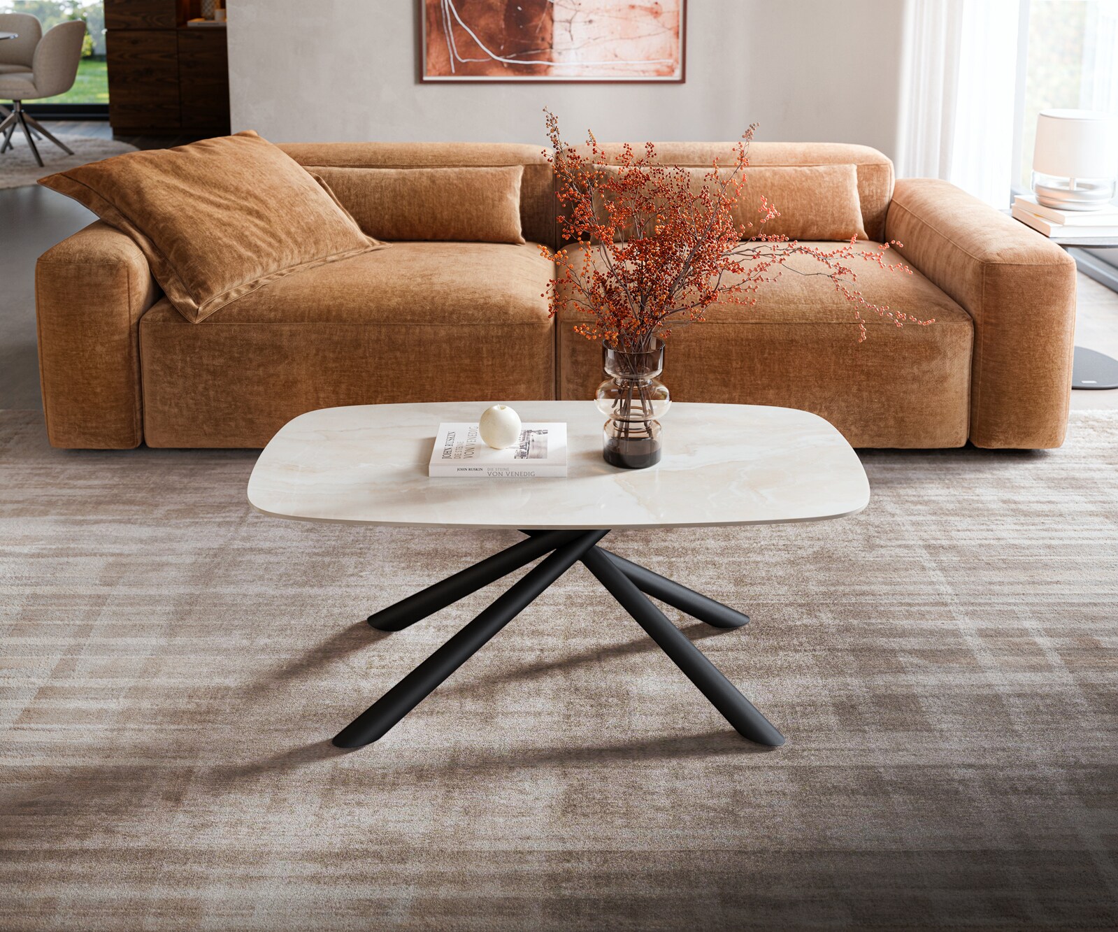 Salontafel Edge bootvormig 100x50 cm keramiek Onyx Champagne Sarity metaal zwart 1