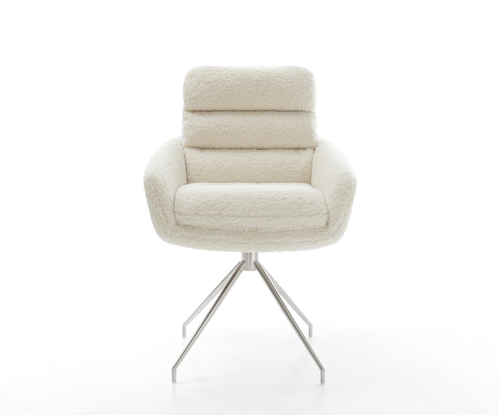 Eetkamerstoel Abelia-Flex met armleuning teddy beige kruisframe conisch roestvrij staal 2