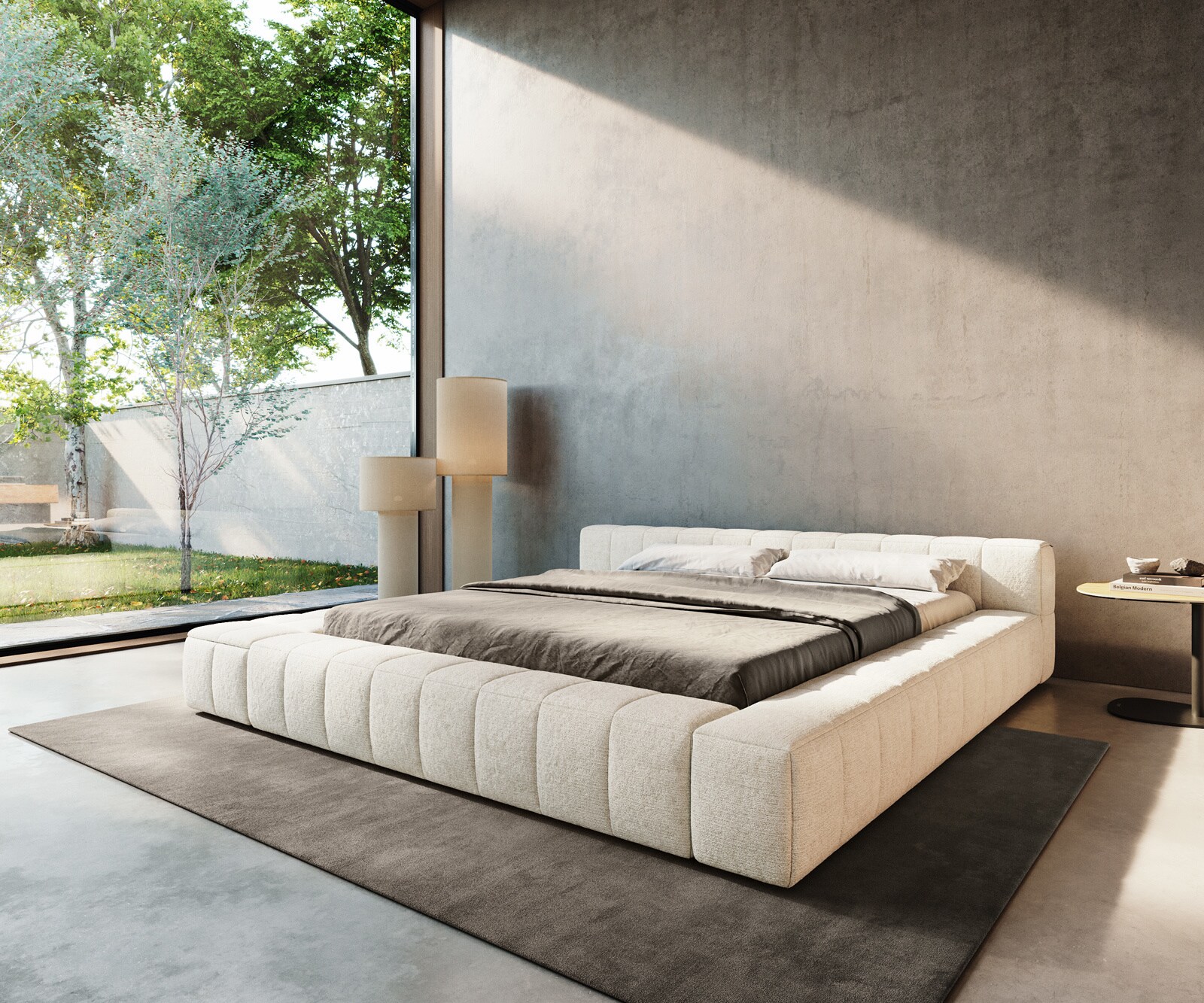 Gestoffeerd bedframe Espazio 180x200 cm bouclé Soft Beige