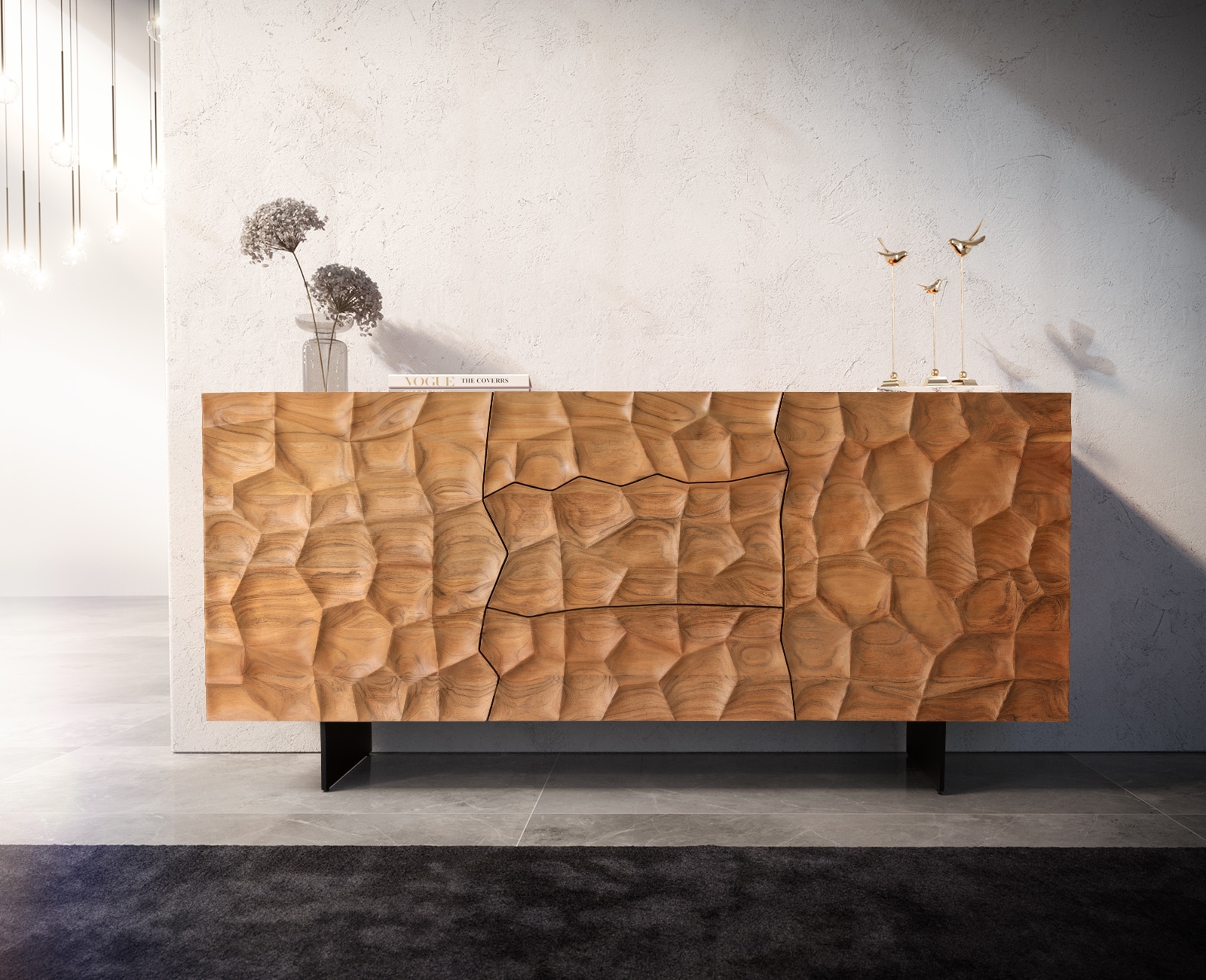 Dressoir Solu 175 cm acacia natuur 2 deuren 3 laden onderstel zwevend metaal zwart 3D-front 1 Dressoir Solu 175 cm acacia natuur 2 deuren 3 laden onderstel zwevend metaal zwart 3D-front 1