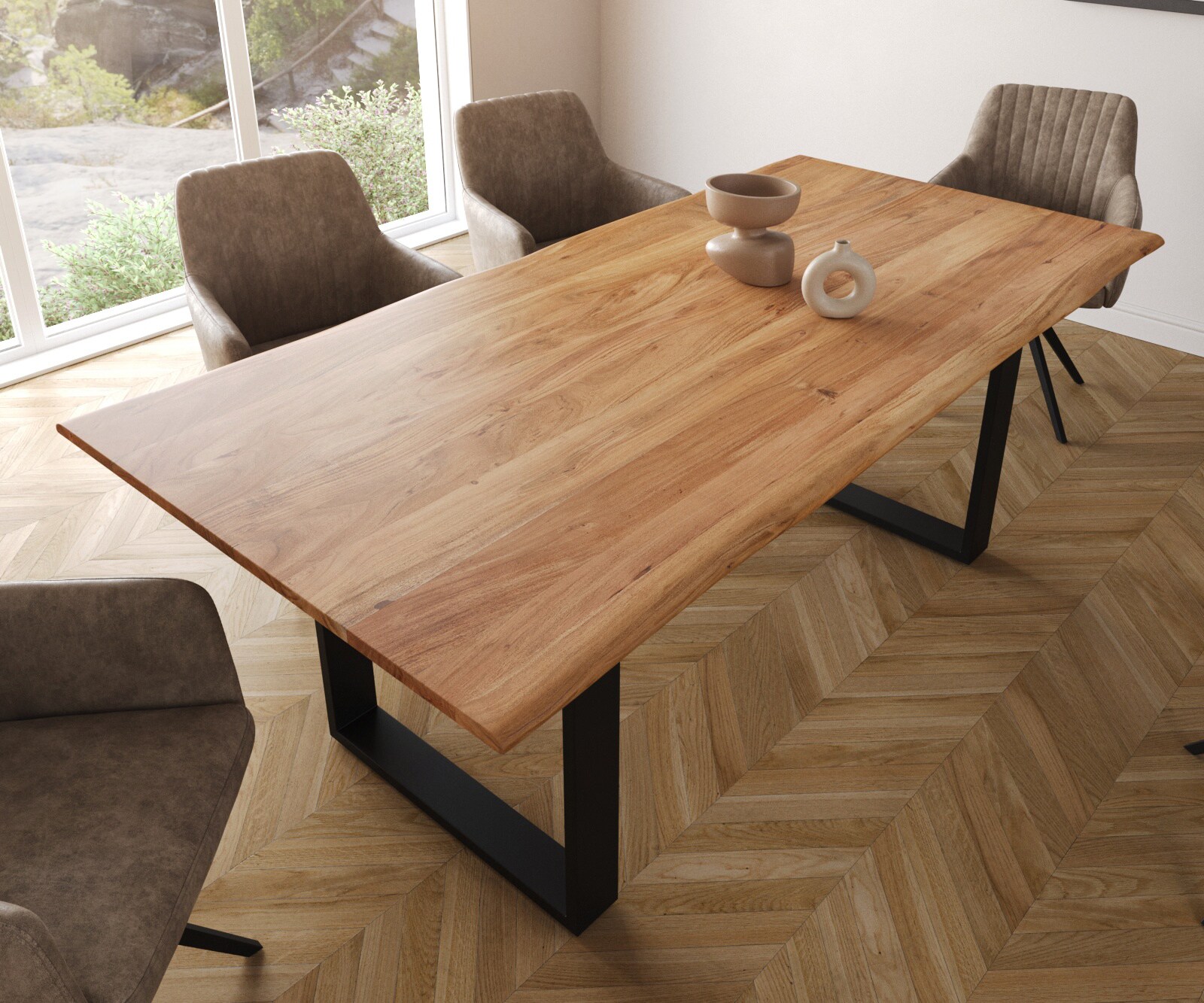 Eettafel Edge 200x100 S naturel acacia loper zwart Live-Edge 3 Eettafel Edge 200x100 S naturel acacia loper zwart Live-Edge 3