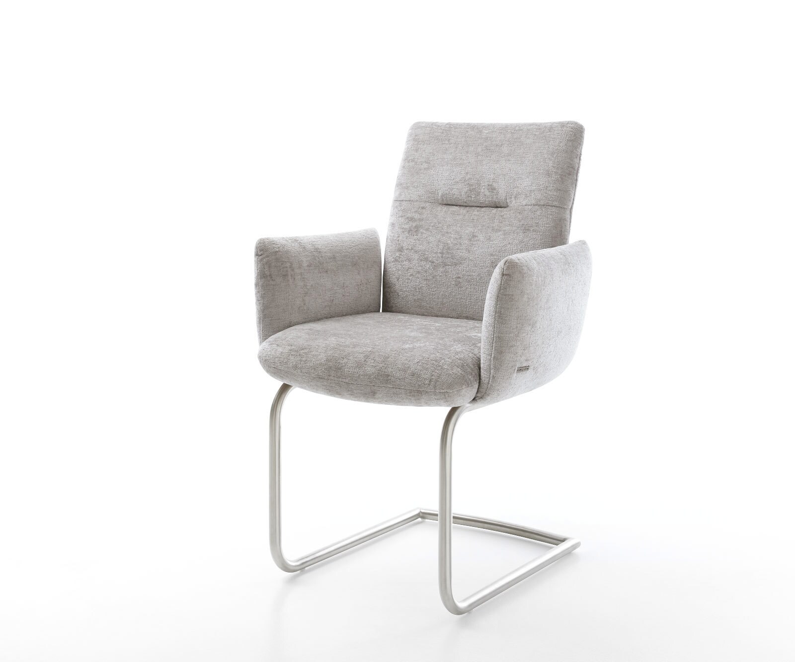 Sledemodel Jova-Flex met armleuning chenille zilver grijs sledemodel rond roestvrij staal pocketveer kern 1
