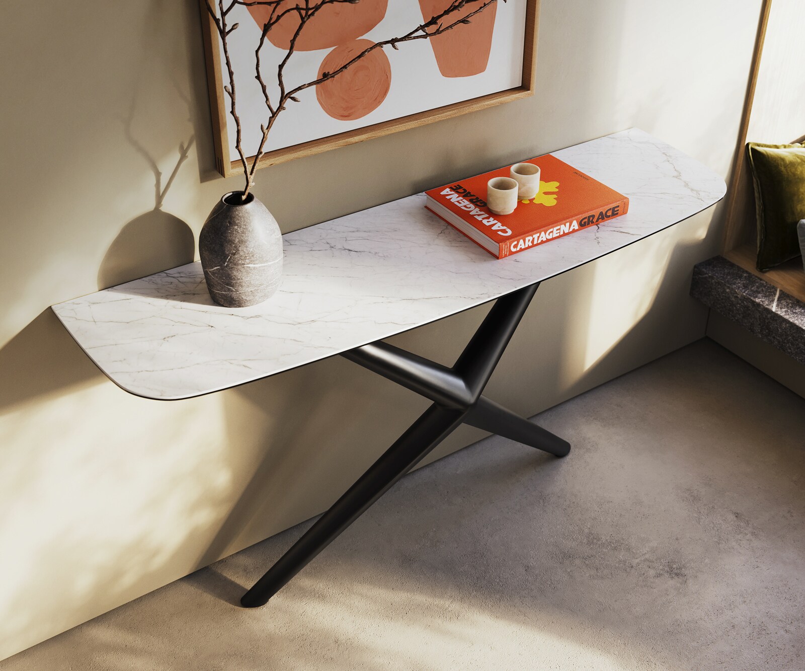 Consoletafel Edge Bootvorm 140x40 cm Keramiek Laminam® Statuarietto Weiß Estelo Metaal Zwart 2