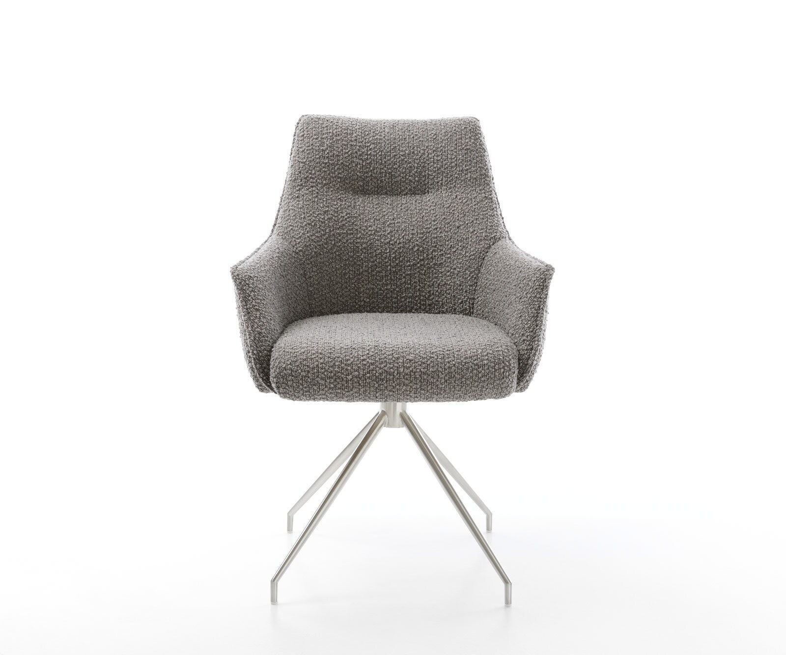Draaistoel Alja-Flex met armleuning bouclé zilver grijs kruisframe conisch roestvrij staal 180° draaibaar pocketveer kern 2