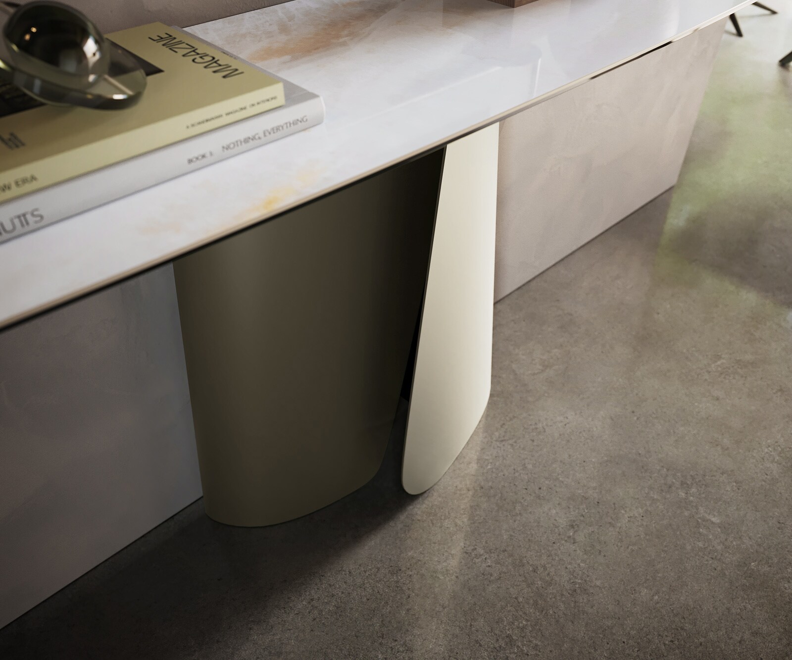 Consoletafel Edge Bootvorm 180x40 cm Keramiek Onyx Pearl Livos Metaal Effektfinish Titan 6